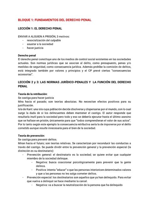 Apunts Penal Bloque 1 Apuntes Bloque 1 Fundamentos Del Derecho