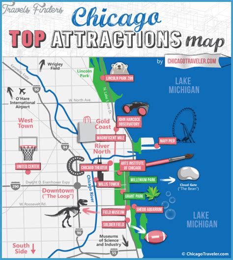 Chicago Map Tourist Attractions - TravelsFinders.Com