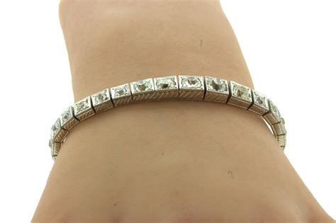 Art Deco Diamond Platinum Tennis Bracelet For Sale At 1stdibs