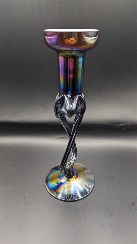 Makora Krosno Hand Blown Art Glass Twisted Candlestick Lustre