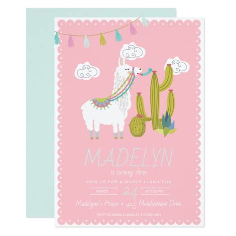 Whole Llama Fun Alpace Birthday Invitation Zazzle Birthday