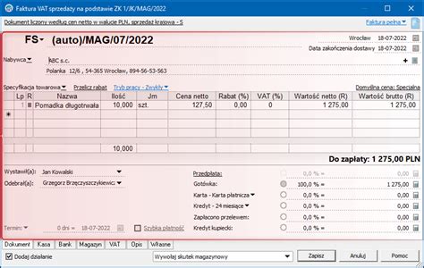 Subiekt Gt Jak Zrealizowa Zam Wienie Od Klienta Jako Faktur Vat