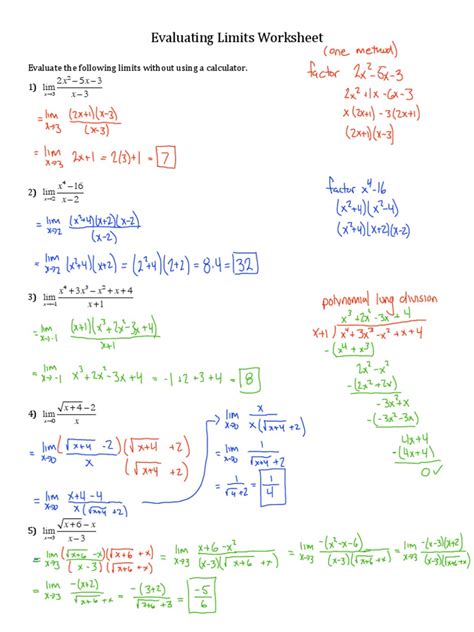 Limit Laws Worksheet With Answers