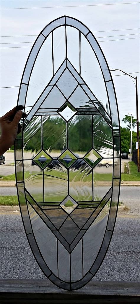 Stained Glass Door Window D 37 Clear Grey Oval Terraza Stained Glass