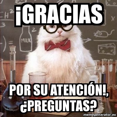 Meme Chemistry Cat Gracias Por Su Atenci N Preguntas