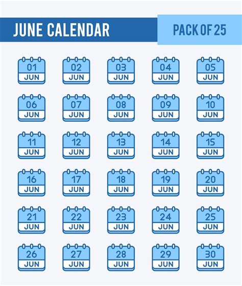 Juni Kalender Zweifarbige Symbole Pack Vektorillustration Premium