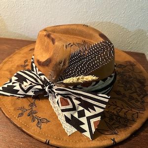 Custom Burned Wide Brim Hat Branded Hat Flowers And Leaves Burned Hat