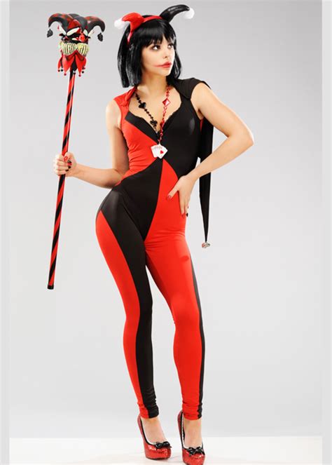 Womens Halloween Red Wicked Jester Costume