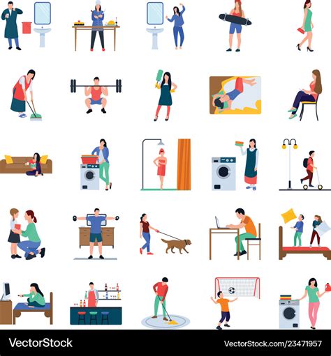 Daily Life Flat Icons Pack Royalty Free Vector Image