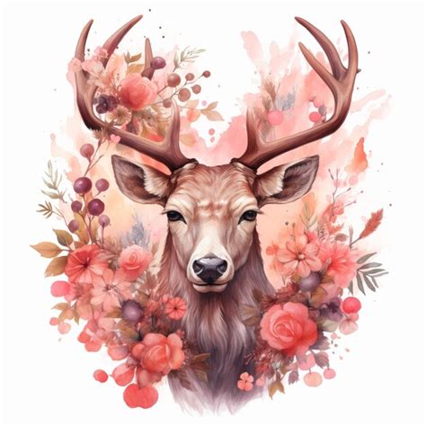 Premium Photo There Is A Deer With Antlers And Flowers In The