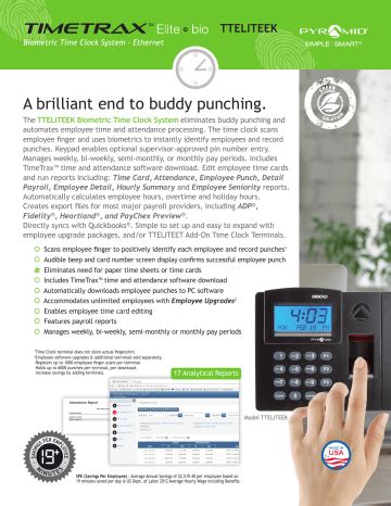 Timetrax Elite Bio Biometric Time Clock System User Guide Manualzz