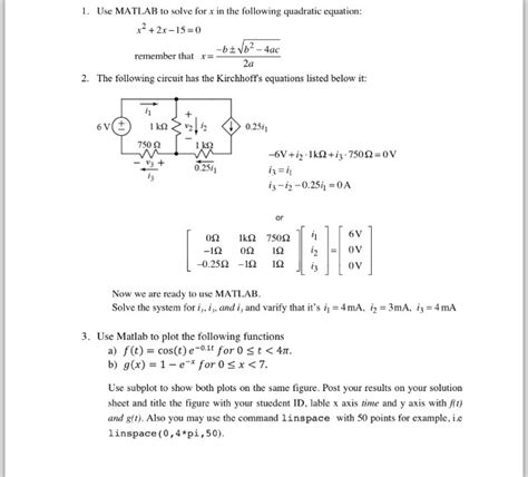 Solved Use MATLAB To Solve For X In The Following Quadratic Chegg