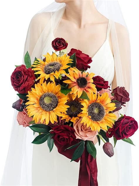 Amazon Ling S Moment 11 Inch Burgundy Sunflowers Artificial Bridal