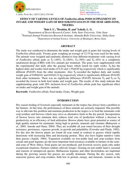 Pdf Effect Of Varying Levels Of Faidherbia Albida Pods Supplement On