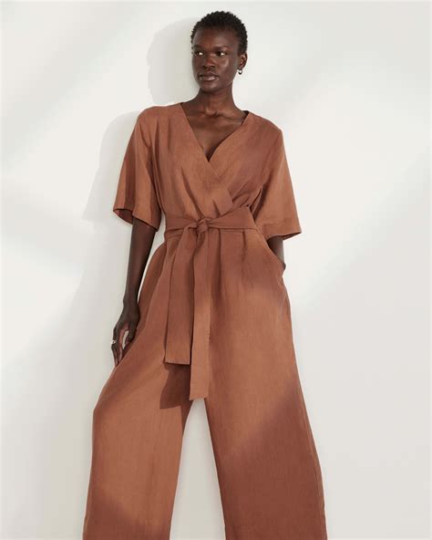 The Wrap Jumpsuit In Linen Carob Brown Everlane