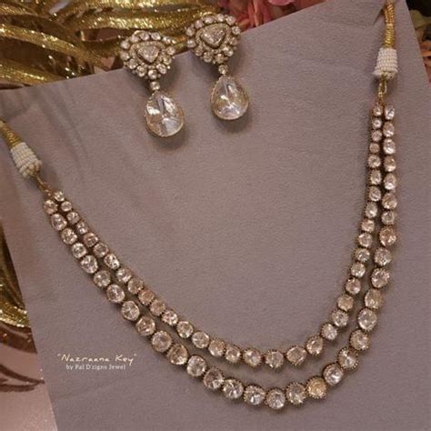 Nazraana Key Moissanite Polki Necklace Set Unique Wedding Jewelry