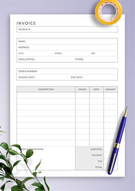 Download Printable Invoice Template PDF