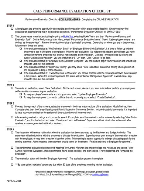 Fillable Online Cals Performance Evaluation Checklist Fax Email Print