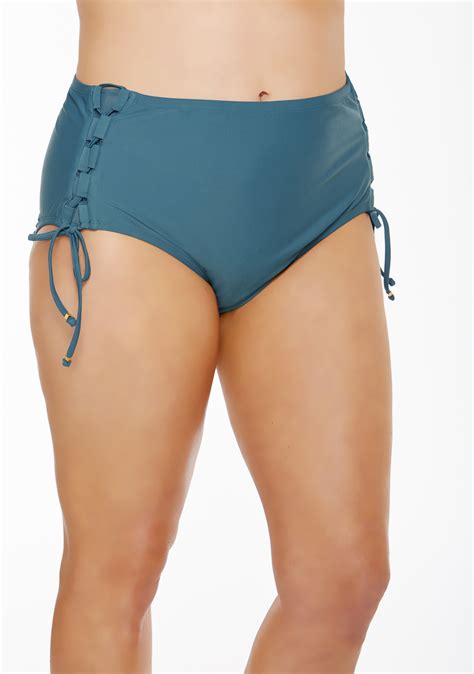 Women S Plus Size High Waisted Solid Bikini Brief Swim Bottom W Lace Up