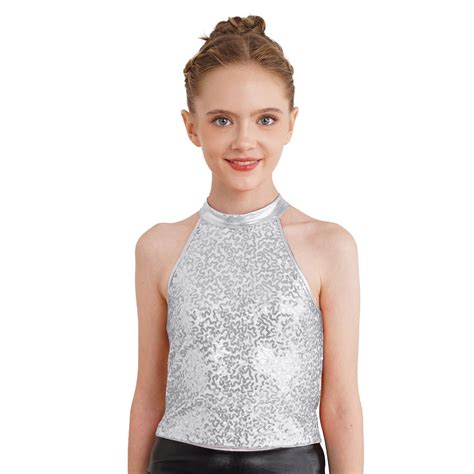 Hansber Girls Sparkling Halter Neck Jazz Dance Ballet Crop Top