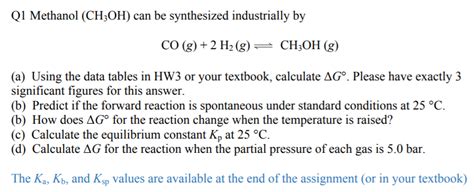 Solved Ql Methanol Ch3oh Can Be Synthesized Industrially Chegg Hot Sex Picture