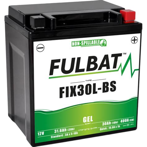 Batterie Fulbat Gel Sla Fix30l Bs Gel 12v 30ah 400 Amps 165x125x175 Droite