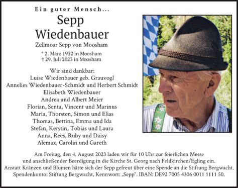 Traueranzeigen Von Sepp Wiedenbauer Trauer Merkur De