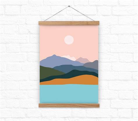 Mountains by the ocean. Art print. Mountains Illustration. | Etsy