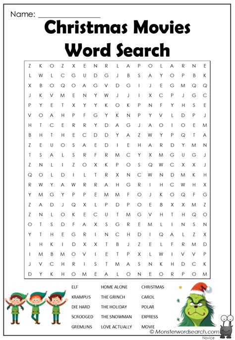 Christmas Movies Word Search Monster Word Search Worksheets Library