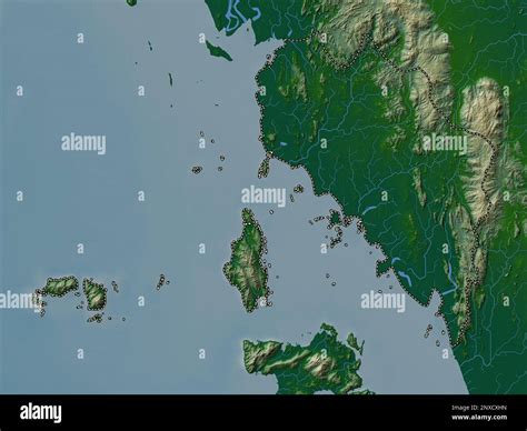 Satun Province Of Thailand Colored Elevation Map With Lakes And