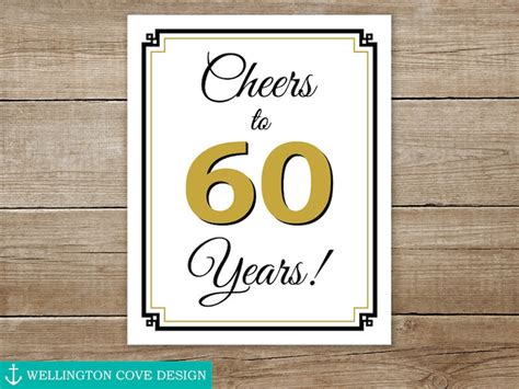 Printable 60th Birthday Sign Cheers To 60 Years 60th Etsy