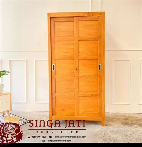 Jual Lemari Baju Pintu Kayu Jati Minimalis Warna Putih Pintu Sliding