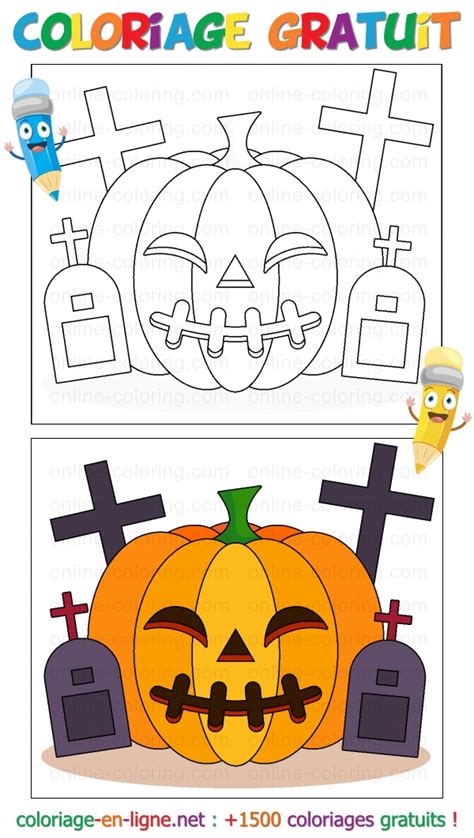 Coloriage Citrouille D Halloween Avec Des Pierres Tombales Coloriage