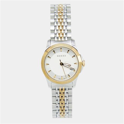 Gucci Silver Two Tone Stainless Steel G Timeless Ya126511 Womens Wristwatch 27 Mm Gucci The