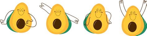 Set Avocado With Face Emotions Hands And Legs Hand Drawn Trendy Png