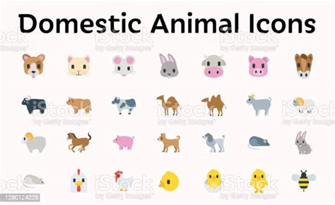 Domestic Animals Vector Illustration Emojis Icons Set Animals Flat