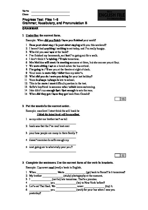 Progress Test Files Grammar Vocabulary And Pronunciation B