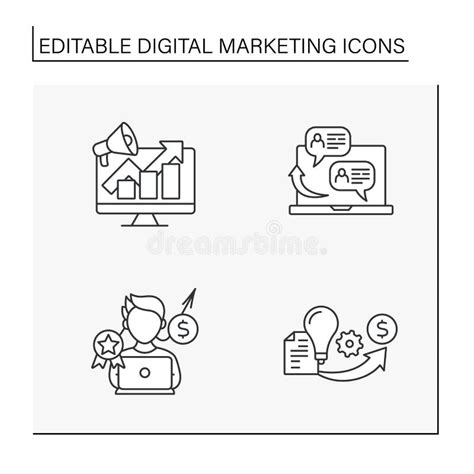 Conjunto De Iconos De Línea De Marketing Digital Ilustración Del Vector