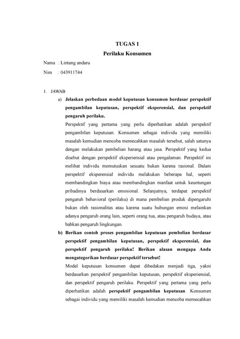 SEM 5 Perilaku Konsumen TUGAS 1 Perilaku Konsumen Nama Lintang