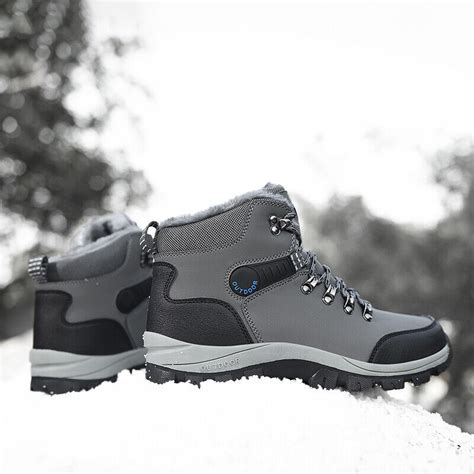 Men S Winter Warm Waterproof Snow Fur Boots Hiking Outdoor Leather Work