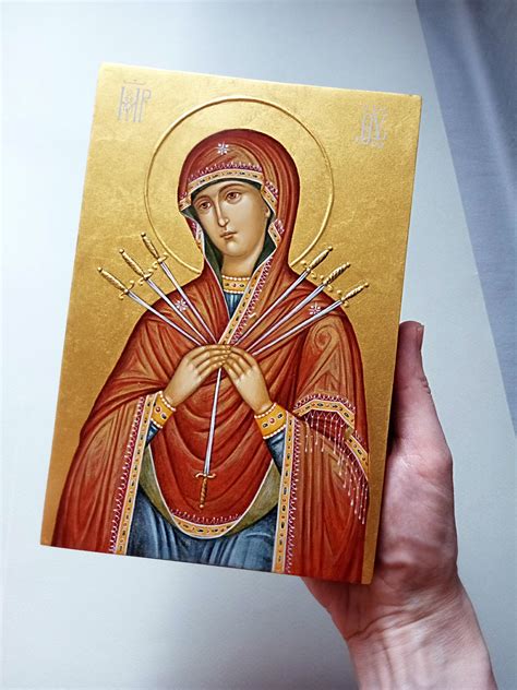 Our Lady Of Sorrows Icon Virgin Mary Icon Seven 7 Swords Etsy