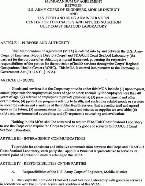 Army Memorandum Of Agreement Template Excel Example Tacitproject