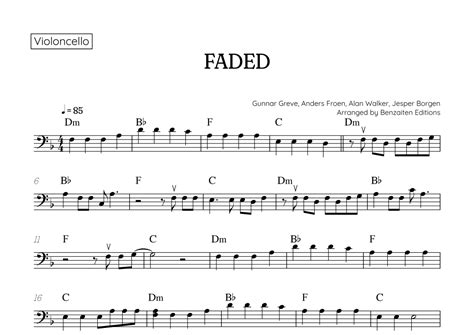 Faded Arr Benzaiten Editions Sheet Music Alan Walker Cello Solo