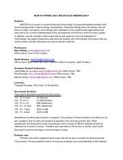 Syllabus for Molecular Immunology Spring 2023 .pdf - MCB150 SPRING 2023: MOLECULAR IMMUNOLOGY ...