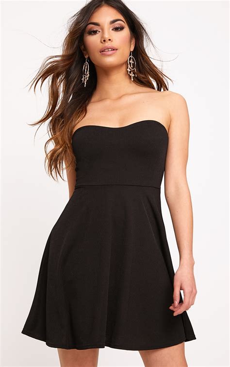 Black Bandeau Skater Dress Dresses Prettylittlething