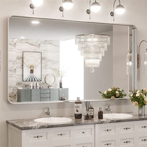 Tetote Large X Silver Bathroom Mirror Wall Mounted Rectangle