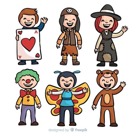 Colección Niños Disfraces Carnaval Dibujados A Mano Vector Gratis