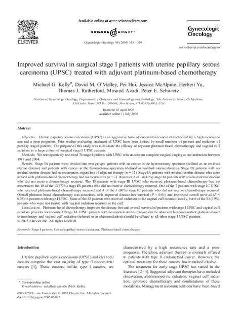 Pdf Improved Survival In Surgical Stage I Patients With Uterine