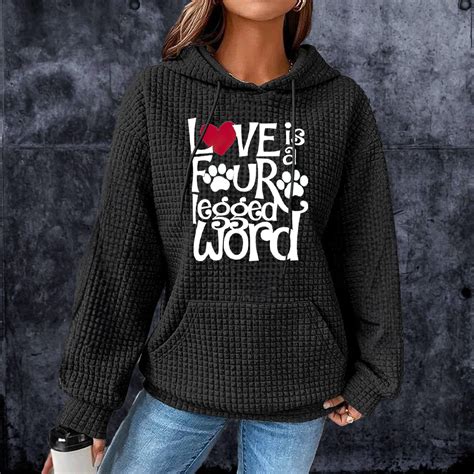 Womens Love Is A Fur Legged Word Print Waffle Hoodie Quirkfinity