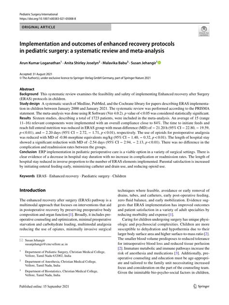 Pdf Implementation And Outcomes Of Enhanced Recovery Protocols In